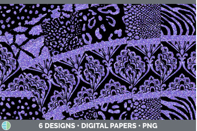 Purple Damask Backgrounds | Glitter Animal Print Digital Scrapbook Pap