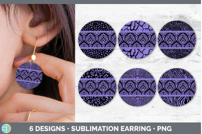 Purple Damask Round Earring | Sublimation Designs Bundle