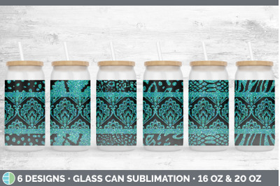 Teal Damask Glass Can | Sublimation Beer Mason Jar