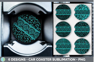 Teal Damask Car Coaster | Glitter Animal Print Sublimation Bundle