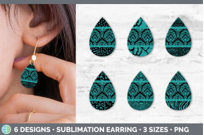 Teal Damask Teardrop Earring | Glitter Animal Print Sublimation Bundle