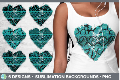 Teal Damask Heart Distressed Clipart | Glitter Animal Print Hearts