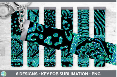 Teal Damask Key Fob | Glitter Animal Print Wristlet Sublimation