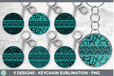 Teal Damask Keychain Bundle | Glitter Animal Print Keyring Sublimation