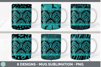 Teal Damask Mug Sublimation | Glitter Animal Print Coffee Cup Designs