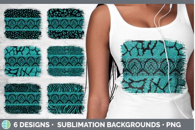 Teal Damask Distressed Background | Glitter Animal Print Sublimation P