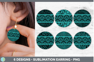 Teal Damask Round Earring | Sublimation Designs Bundle