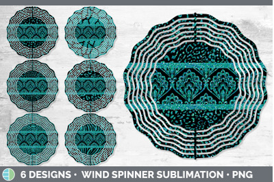 Teal Damask Wind Spinner | Sublimation Designs Bundle