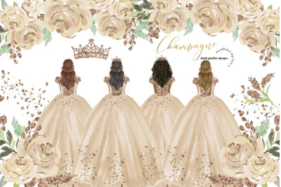 Elegant Champagne Princess Dresses Clipart