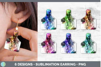 Alcohol Ink Cow Tag Earring | Sublimation Cattle Ear Tag