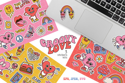 Groovy love: weird stickers kits set