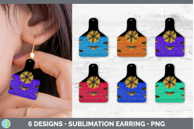 Butterfly Sunflowers Cow Tag Earring | Sublimation Cattle Ear Tag