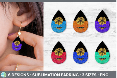 Butterfly Sunflowers Teardrop Earring | Glitter Animal Print Sublimati