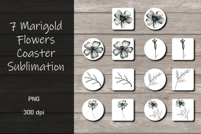 Marigold Flowers Coaster Sublimation Design Bundle