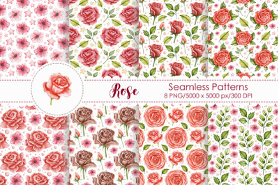 Watercolor rose seamless patterns.