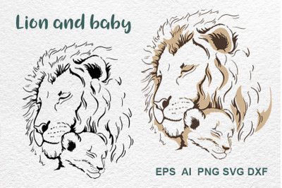 Lions Father and baby son. Lion svg