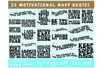 Motivational Quotes Wavy SVG Bundle&2C; 25 Designs&2C; Groovy Motivational