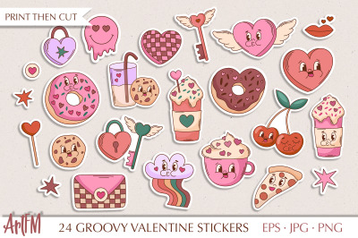 Groovy Valentines Stickers | Retro Valentine Sticker Bundle