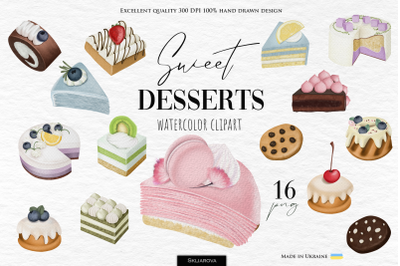 Sweet desserts watercolor clipart