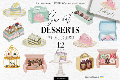Watercolor desserts clipart