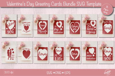 Valentine Card Bundle SVG| Heart card SVG| Love cards template| Paper