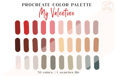 Boho Procreate Color Palette. Romantic Valentine Color Swatches