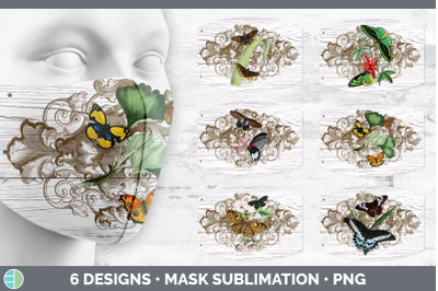 Vintage Butterflies Mask | Sublimation Vintage Butterflies Patterns Fa