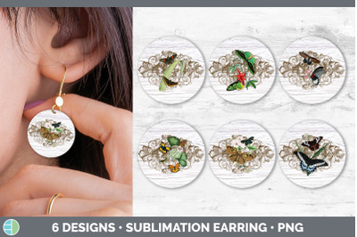 Vintage Butterflies Round Earring | Sublimation Designs Bundle