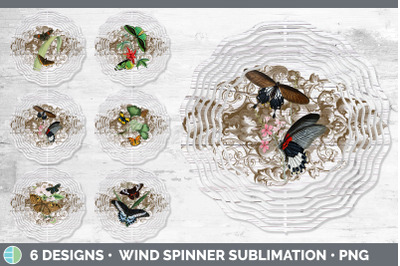 Vintage Butterflies Wind Spinner | Sublimation Designs Bundle