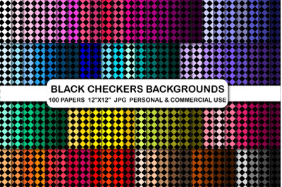 Black checkers digital backgrounds, Checkered digital papers