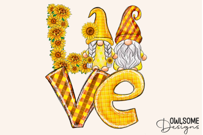 Love Gnomes Sunflower Sublimation PNG Design