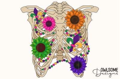 Mardi Gras Skeleton Sunflower Sublimation