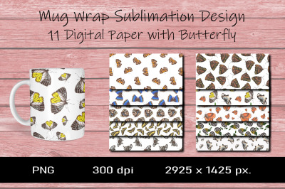 Butterfly Mug Wrap Sublimation Design 15 oz.