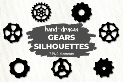 7 Steampunk Gear Silhouette PNG