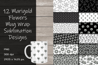 Marigold Floral Mug Wrap Sublimation Design 15 oz.