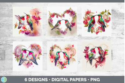 Valentines Hummingbird Backgrounds | Digital Scrapbook Papers