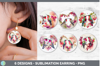 Valentines Hummingbird Round Earring | Sublimation Designs Bundle