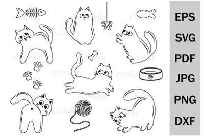 SVG cat bundle, monogram, cutting file, kittens template