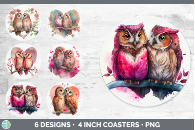 Valentines Owl Round Coaster | Sublimation Designs Bundle