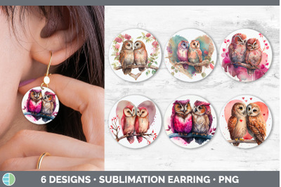 Valentines Owl Round Earring | Sublimation Designs Bundle