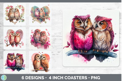 Valentines Owl Square Coaster | Sublimation Designs Bundle