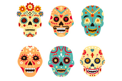 Illustration death skull, tattoo mexican decoration. Holiday celebrati