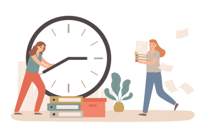 Time management with business deadline clock concept. Woman holding di