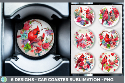 Valentines Cardinal Car Coaster | Sublimation Designs Bundle