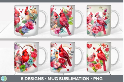 Valentines Cardinal Mug Sublimation | Coffee Cup Background PNG