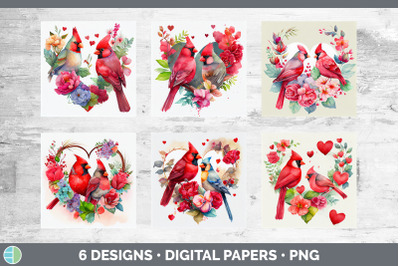 Valentines Cardinal Backgrounds | Digital Scrapbook Papers