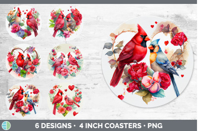 Valentines Cardinal Round Coaster | Sublimation Designs Bundle