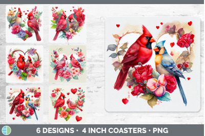 Valentines Cardinal Square Coaster | Sublimation Designs Bundle