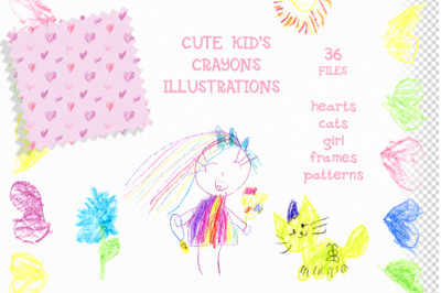 Cute Kid&#039;s Crayons Illustrations PNG