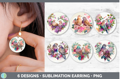 Valentines Dove Round Earring | Sublimation Designs Bundle